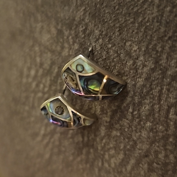 Sterling Silver 925 Abalone Shell Mosaic Post Earrings - Picture 3 of 6